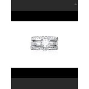 3 Ct. Three Pc. Round & Baguette Sim Diamond Bridal/Wedding Ring Set Sz 8